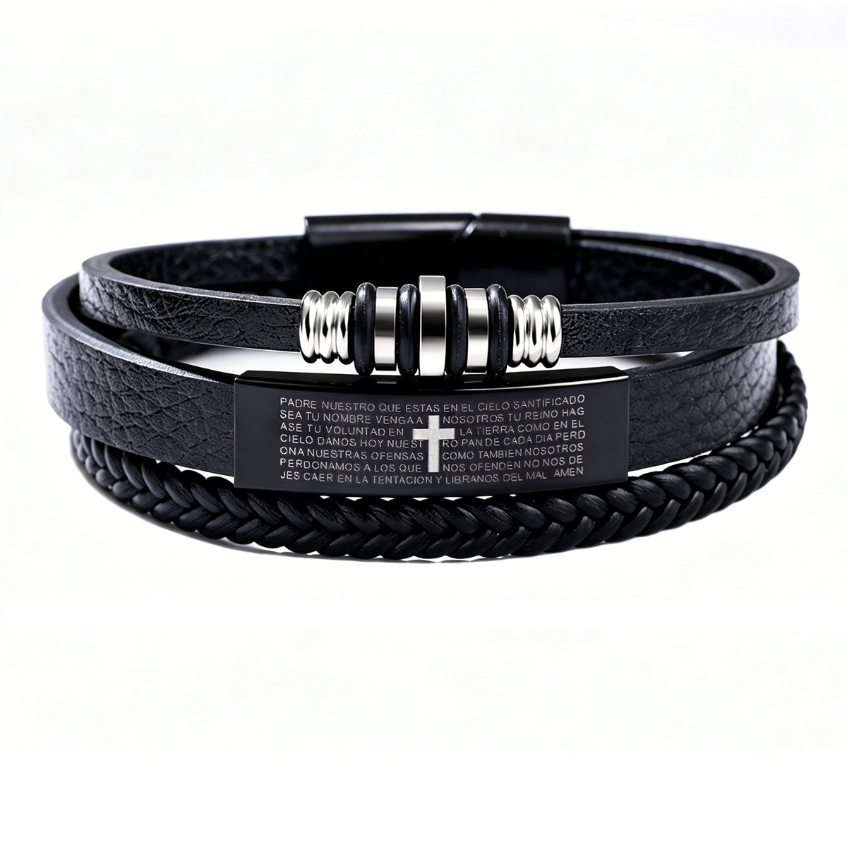 Magnetic Clasp Cosplay - Bracciale da uomo in pelle intrecciata